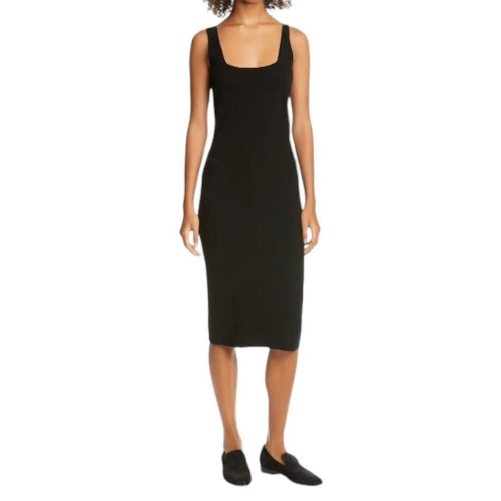 Vince Open Knit Square Neck Sleeveless Midi Dress in Black Small
